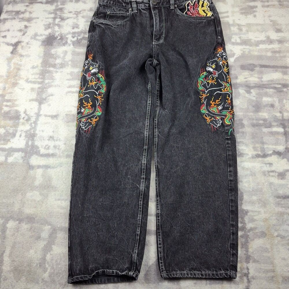 Ninth Hall Ambush Panther Black Wash Loose Fit Jeans Men's 34 Baggy Y2K...